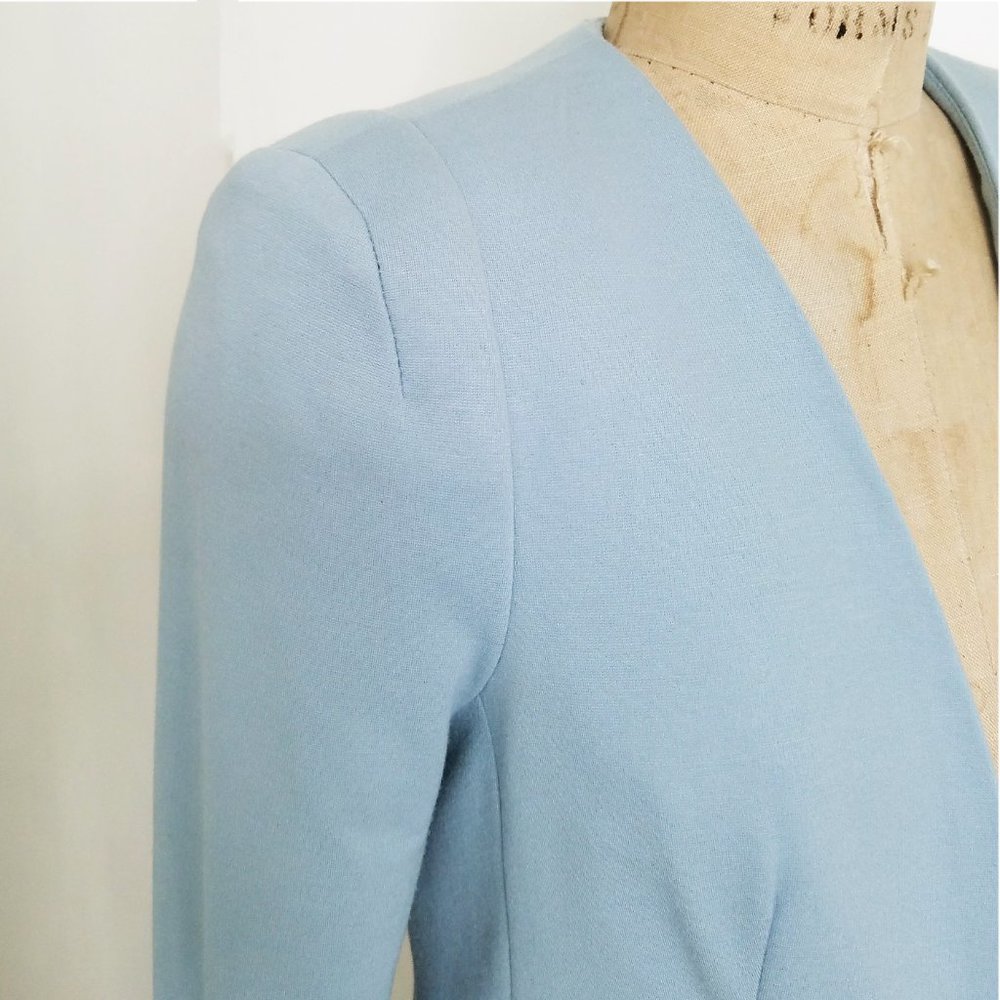 Philosophy Womens Baby Blue Moto Ponte Open Front Zipper Blazer Stretch Jacket S - Picture 3 of 8